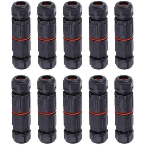10 PCS IP68 Etanche Connecteur de Câble Electrique, Femelle 3 Broches Connecteurs Etanches Prise de Courant Extérieure Raccord de Connecteur Fil Etanche