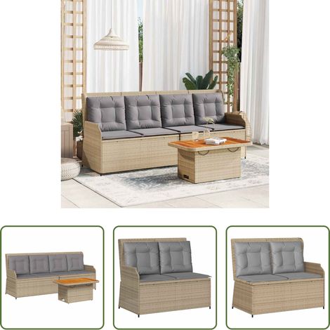 Gartentisch -  3-tlg. Garten-Lounge-Set mit Kissen Beige Poly Rattan (1/5)