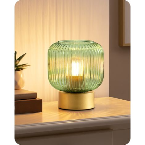 EDISHINE Lampe de table LED, Abat-jour en verre vert & Socle métallique doré, avec ampoule E27 2700K blanc chaud, Moderne pour salon, chambre & cadeau (1/5)