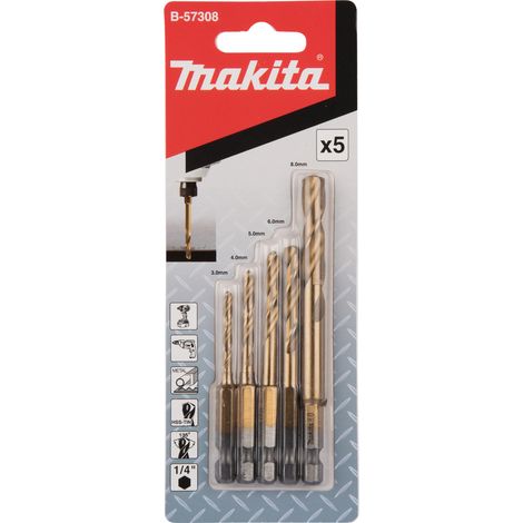B-57308 Set di punte per metallo, HSS-TIN 1/4" Esagonale, 5 pezzi