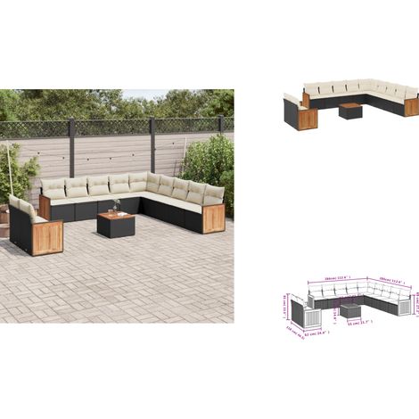 12-tlg. Garten-Sofagarnitur mit Kissen Schwarz Poly Rattan - Gartenmöbel - Esszimmergarnituren - Outdoor Möbel - Lounge Set - Rattan Gartenmöbel