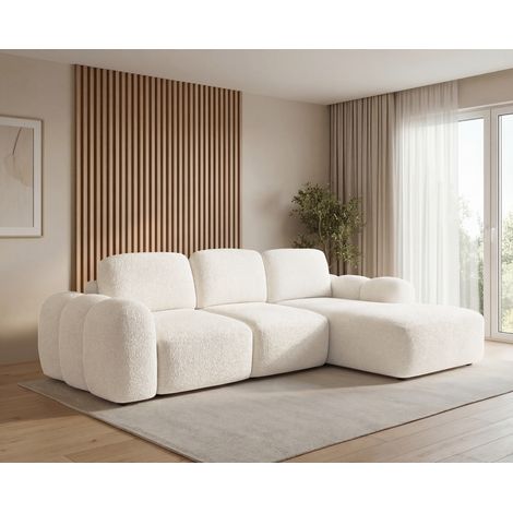 Emporius Canapé d'angle bouclé Salero - convertible, 275 cm avec rangement - droite, Crème (1/5)