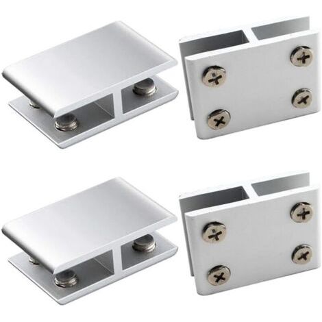 Lot De 4 Pince À Verre Clips A Verre En Alliage D'Aluminium Pour Fixation De Verre Sur Les Deux Côtés De Douche Tables Panneaux, Pince Verre Ajustable De 10 À 12Mm D'Épaisseur, 180 Degrés (1/5)
