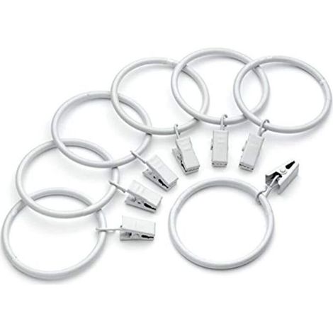 (Blanc)20 pièces Blanc Anneaux de Rideaux avec Pinces Metal Rideau Clips Crochet, Résistants à la Rouille (1/5)