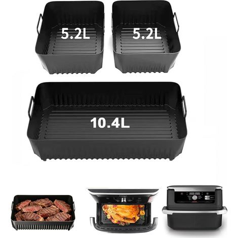 Heißluftfritteusen-Form, Heißluftfritteusen-Zubehör, 3-teiliges Set, Silikon-Heißluftfritteusenmatte, Heißluftfritteusen-Form, Heißluftfritteusen-Zubehör (1/5)