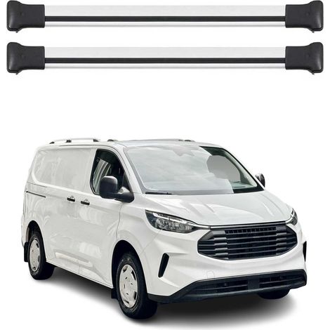 OMAC Barres de toit en aluminium pour Ford Transit Custom / Tourneo Custom II 2023-2026 – TÜV / DIN 75302:2019 – Charge max 75 kg – 2 barres Argent (1/4)