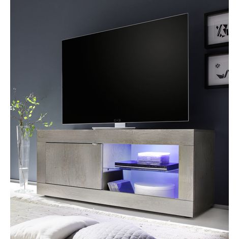 Meuble TV contemporain 140 cm pin blanc Agathe (1/4)