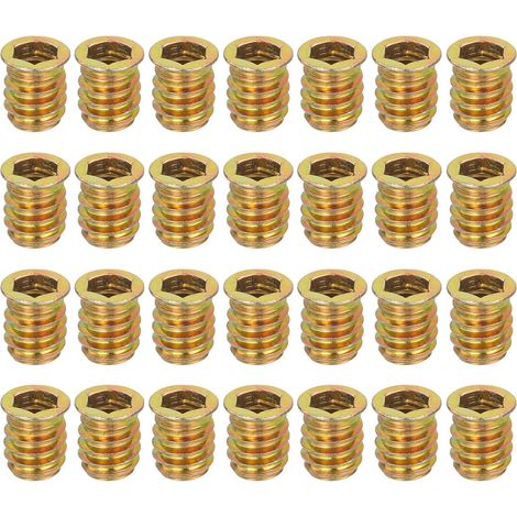 Confezione da 28 dadi filettati M10 x 20 mm per legno – Viti in acciaio al carbonio per mobili – Dadi di fissaggio