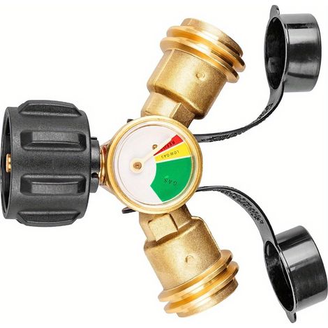 Séparateur pour bouteille de propane avec manomètre — Adaptateur en Y pour réchauds de camping, chauffages et barbecues (1/5)