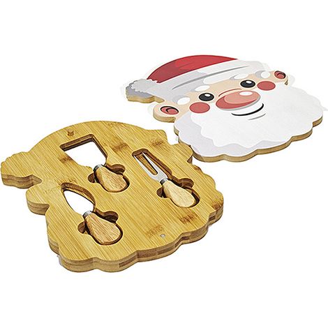Tagliere in Legno con 3 Coltelli per Formaggi e Salumi Natalizio a Forma di Babbo Natale Taglia e Servi  Idea Regalo Natale Elegante e Originale