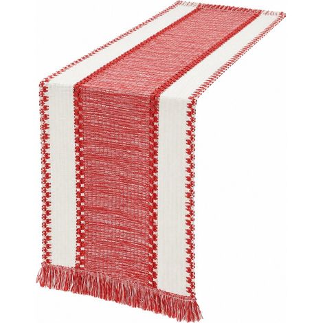 Chemin de table rétro japonais en coton et lin, nappe à rayures pour table basse, Noël, 30 cm de large (la largeur dépend de la couleur) x longueur 240 cm (la taille comprend les pompons) - Jane Eyre (1/5)