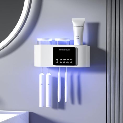 Porte-brosse à dents pour salle de bain, porte-brosse à dents électrique mural avec séchage et nettoyage intelligents, porte-brosse à dents à recharge solaire, pour (1/5)