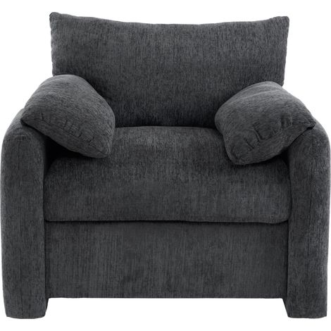 Fauteuil moderne en tissu chenille beige/gris/olive, 96x82x84 cm, pour salon et chambre (1/5)