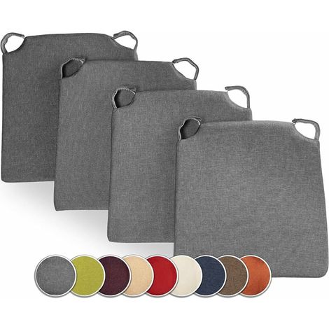 Lot de 4 coussins de chaise trapézoïdaux, assise douce avec bandes auto-agrippantes, usage intérieur/extérieur, dimensions 42/35 x 40 x 5 cm, anthracite (1/5)