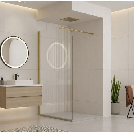Paroi de douche italienne flûtée - 100 x 195 cm - Or brossé - Gauche - LUCIA (1/5)