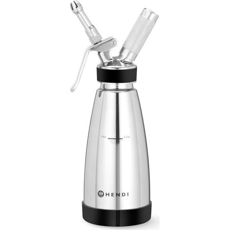 Siphon à chantilly – Siphon de cuisine à double paroi 0,5L – Pour crèmes, mousses, desserts et sauces chaudes et froides – 3 douilles, brosse de nettoyage – ø95x(H)275mm – Acier inoxydable (1/5)
