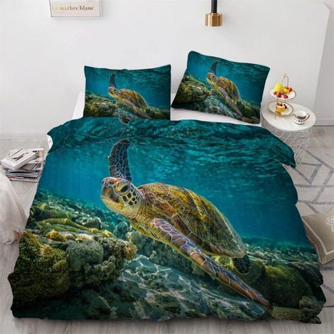 Bettwäsche-Set 200x200 cm Meeresschildkröte 3-teilig Mikrofaser mit Reißverschluss