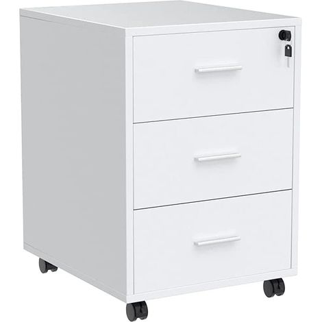 NICEME Under Desk Drawers Storage Unit with 3 Drawers, Mobile File Cabinet Pedestal Drawers on Casters, Rolling Office Cabinet for under Desk Storage, made of MDF (White)
