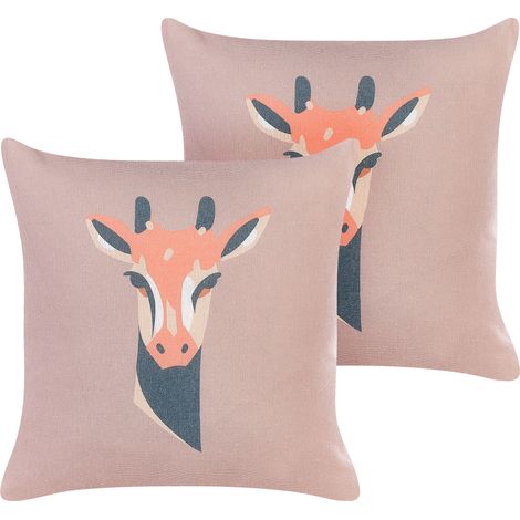 Conjunto de 2 cojines rosa negro naranja 45 x 45 cm poliéster jirafa Candelabra