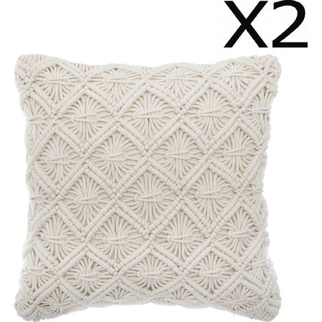 Lot de 2 Coussins macramé en coton - L. 40 x l. 40 cm -PEGANE- (1/3)