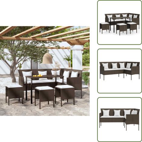 5-tlg. Sofagarnitur in L-Form mit Kissen Poly Rattan Braun - Outdoor Möbel - Gartenlounge - Sofa Set - Rattan Gartenmöbel - Loungemöbel (1/5)