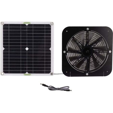 Ventilateur solaire 13,5 pouces 100 W pour serre, poulailler ou chenil – kit complet avec panneau photovoltaïque intégré (1/4)