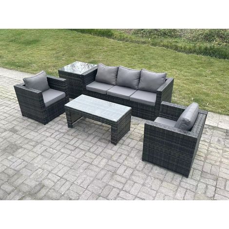 Fimous Lounge Rattan Sofa Set Outdoor Garden Furniture Oblong Rectangular Coffee Table With 2 Chairs Side Table (1/5)