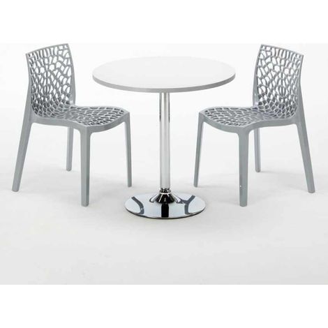 Mesa Redonda Blanca 70x70 cm con Base de Acero y 2 Sillas De Colores Gruvyer Long Island - Gris (1/5)
