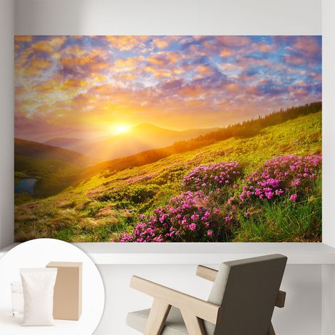 Papier peint intissé décoratif avec motifs pour salon et chambre a motif - Colle incluse gratuite Coucher de soleil en montagne 104x70 cm (1/5)