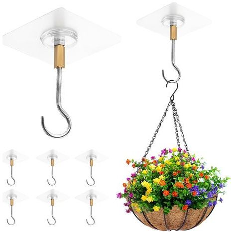 Lot De 6 Crochets De Plafond Autocollants Sans Perçage Transparent Crochet Plafond Adhésif Durable Support Acier Inoxydable Pratique Pour Plantes Suspendues Cuisine Salle De Bain Balcon Maison (1/5)