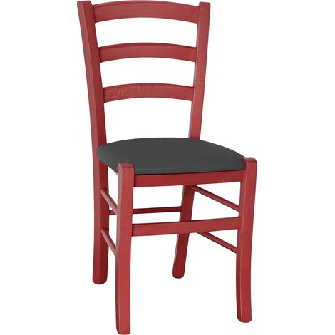 Sedia legno venezia rossa con seduta similpelle grigio antracite