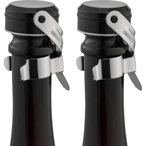 Lot de 2 Bouchons de Champagne Argentés, Bouchons à Champagne en Inox Réutilisables avec Joint Silicone Anti-Fuite, Étanche et Conservation Optimale (1/5)