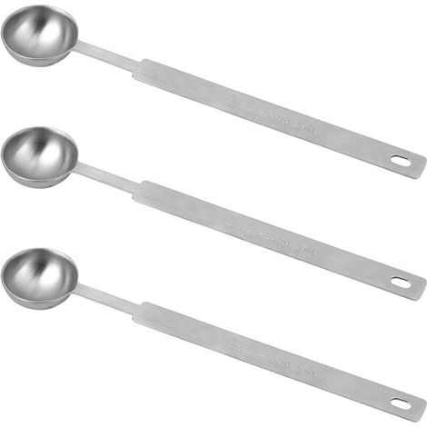 3 Cucharas medidoras，18 cm Cucharas de mesa de acero inoxidable Cucharas medidoras Cuchara de té 1/3 cucharada 5 ml (1/5)