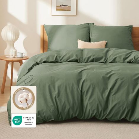 Housse de Couette 200x200-100% Coton 2 Taies 65x65 Vert Olive (1/5)