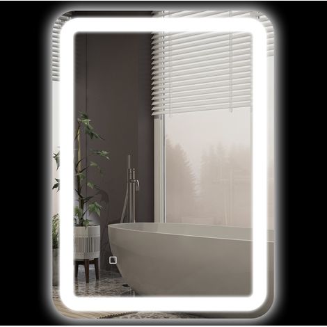 Miroir de salle de bain LED 50 x 70 cm avec 3 couleurs de lumière, fonction anti-buée automatique, verre trempé argenté, IP44 (1/5)