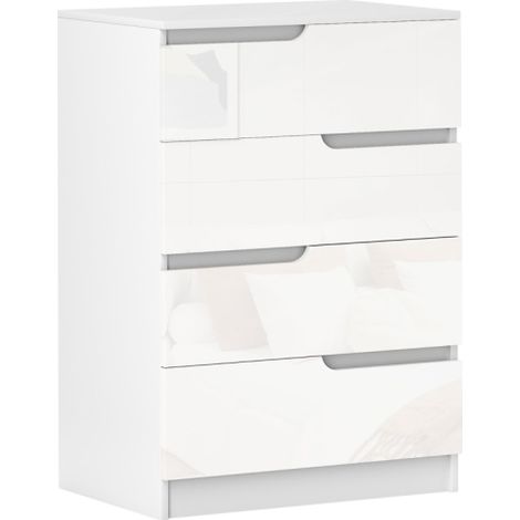 White High Gloss Chest with Four Spacious Drawers for Modern Bedroom Storage
