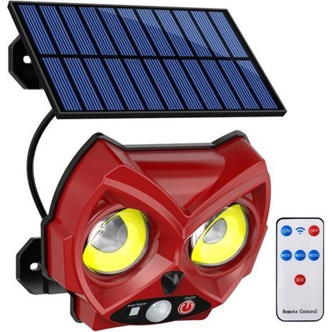 Set of 2 solar outdoor lights with motion sensor and red COB LED security lighting.