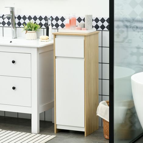 Meuble salle de bain avec tiroir et armoire intérieure à étagère réglable, panneau MDF, dimensions 32,6 x 30 x 90 cm (1/5)