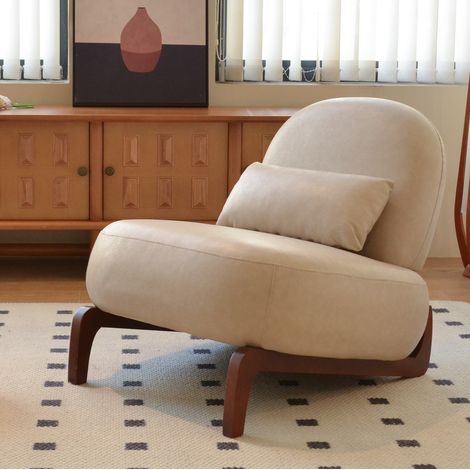 Poltrona 77x72.5x33 cm, senza braccioli, design moderno, gambe in legno massello, tessuto e legno, camel (1/5)