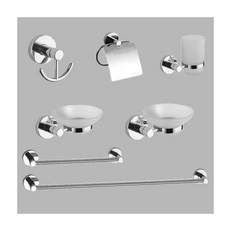 KIT ACCESSORI BAGNO 7 PEZZI SERIE CAROL - Cromo - vetro