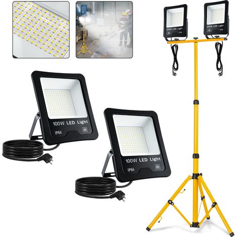 AUFUN Projecteur de chantier à LED avec trépied et câble 3M Projecteur de travail à LED étanche IP66 pour l'intérieur et l'extérieur,garage, chantier(2x100W, blanc froid) (1/5)