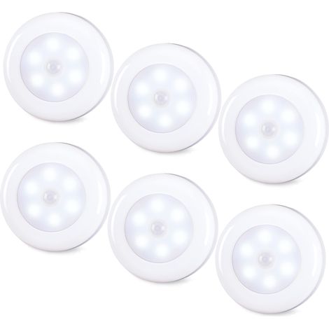 Lot de 6 lampes à détecteur de mouvement, veilleuse LED à piles, lampes d'escalier à coller partout, appliques murales pour couloir, cuisine (1/5)