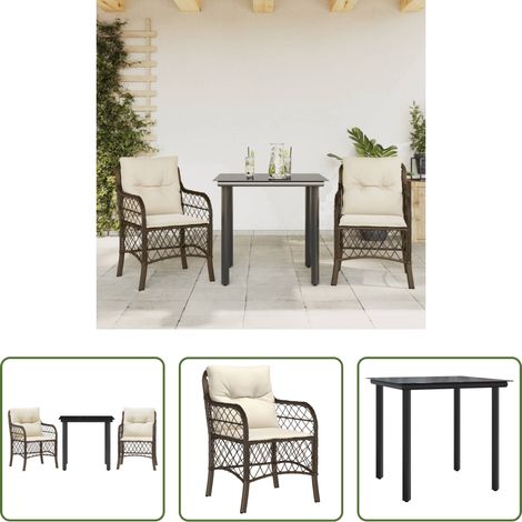 Chaise extérieure - Ensemble de bistro 3 pcs avec coussins marron résine tressée (1/5)