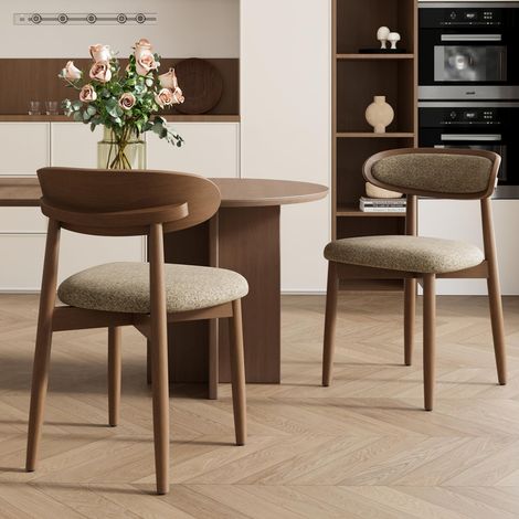 Lot de 2 chaises de Salle à Manger en Bois, Chaise de Salle à Manger Moderne rembourrée en Tissu, chaises latérales pour Cuisine, Chaise de dîner de Style Fermier avec Dossier, Camel (1/5)