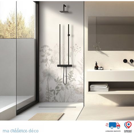 Panneau de douche : Dessin et fleurs sauvages 2 - Couleur Beige sable - Alu composite - 90 - 245 (1/3)