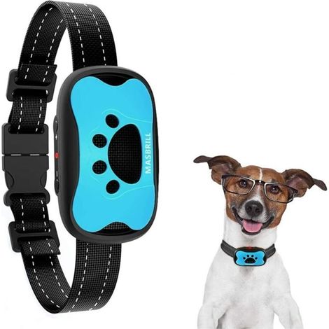 Collier Anti-aboiement Chien, Vibration et Bip Collier Anti-aboiement Dispositif pour Grand Moyen Petit Chiens, Réglable Collier Dressage Automatique 7 Niveaux de Sensibilité - Bleu (1/5)