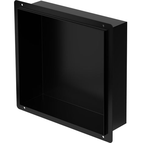 LuxeBath Niche de Douche Encastrée Murale, 30x30x10 cm, en Acier Inoxydable, Noir, sans Rebord, Étagère Encastrable Salle de Bain, Étanche, Seule Couche, Rangement Articles Toilette, Matériel Montage