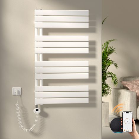 S'AFIELINA Elektrischer Badheizkörper Flach Paneelheizkörper Handtuchwärmer Heizkörper inkl. Heizstab mit Thermostat,Elektrisch betrieben,Weiß,104.1x60 cm 600Watts