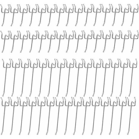 60 crochets métalliques pour fixation murale sur panneau perforé, pour présentoirs, étagères de supermarchés et quincailleries (5/10 cm)