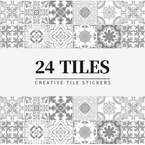 24-parte Piastrella, fiore adesivo 15x15cm Grigio, Cucina, bagno, Biblioteca, Resistente all'acqua e resistente a olio, carta, autoadesivo del PVC, adesivo da parete retrò, rimovibile (1/5)